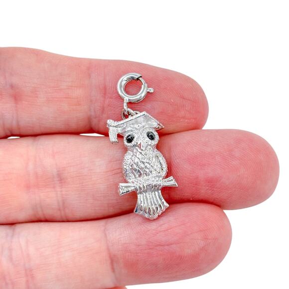 Monet Silver-Tone Owl Charm | Spring Ring | Graduation & Education - Picture 1 of 7